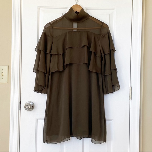 ZARA Green Tiered Ruffle Flowy Shift Dress S - Picture 3 of 9